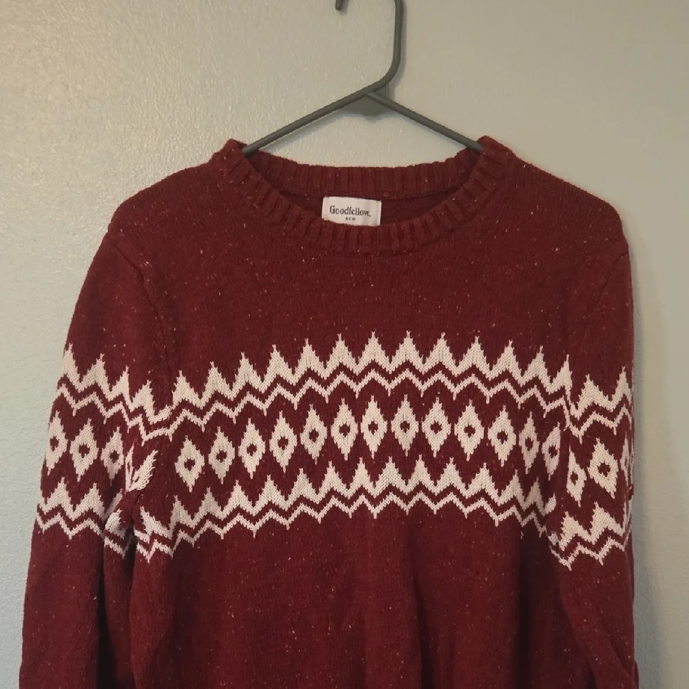 Goodfellow | Burgundy Fair Isle Crew Neck Sweater Size Large